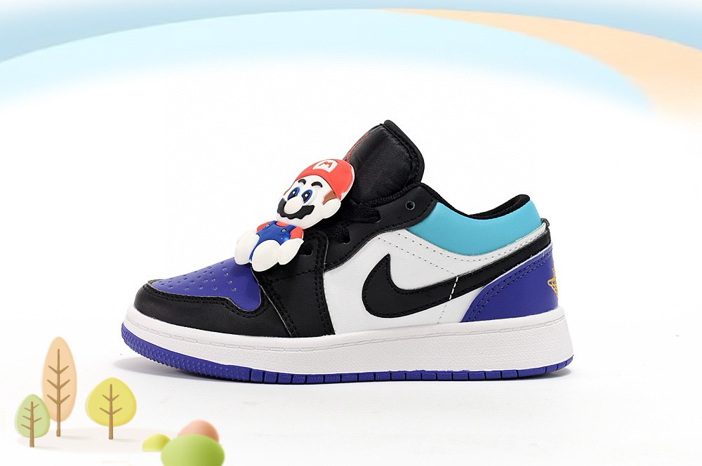Youth Running Weapon Air Jordan 1 White/Black/Royal Shoes 0695